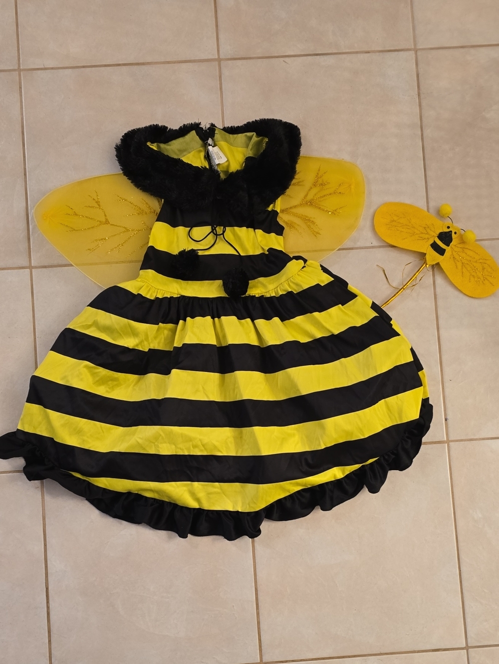 Girls Yellow and Black Bee Costume Dress with Wings